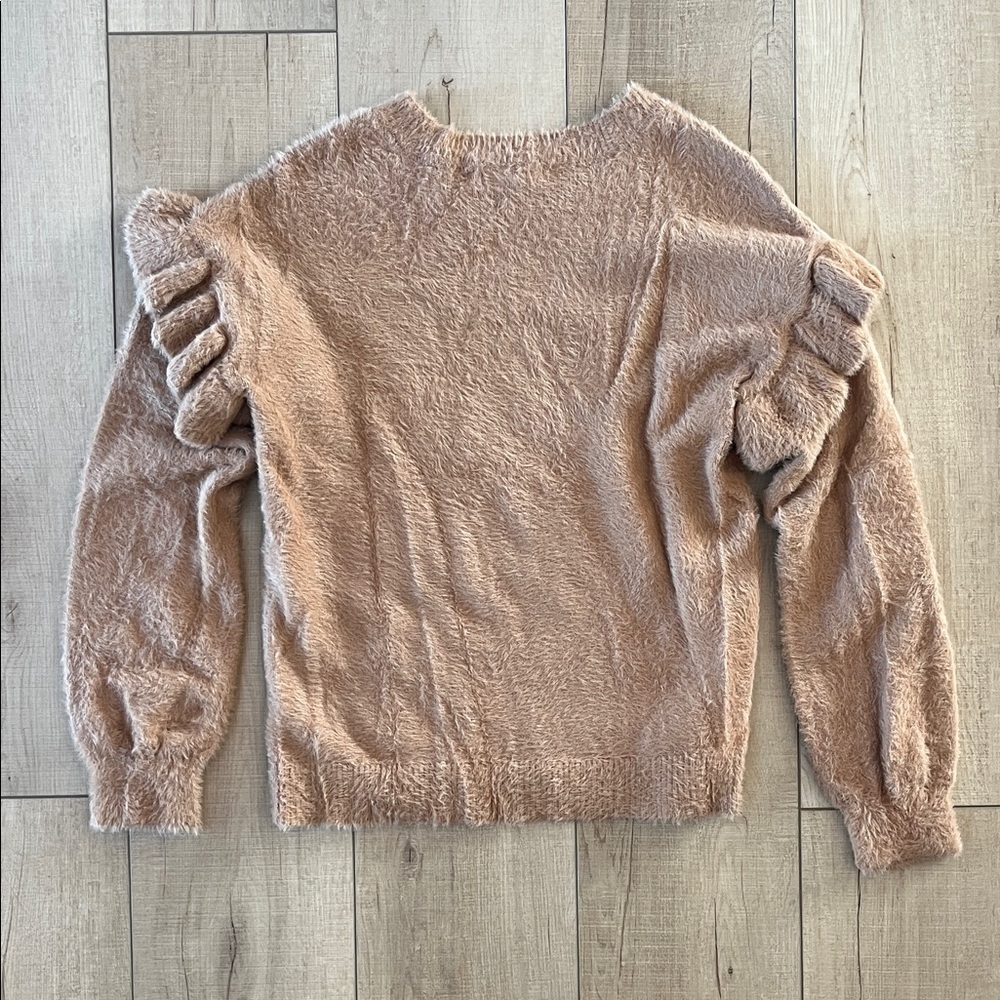 Fuzzy Brown Sweater with Ruffled Sleeves - Picture 4 of 4